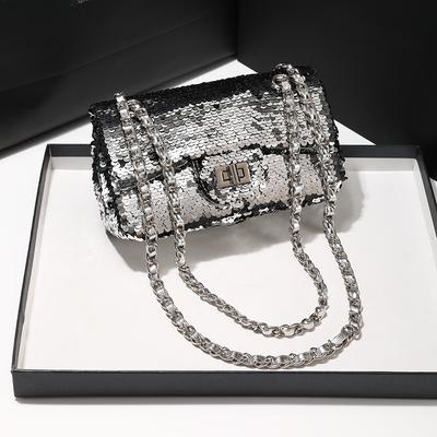 New Sequin Fashionable Chain Bag Portable Cross Chain Small Square Bag New Crossbody Bag Trendy Single Shoulder