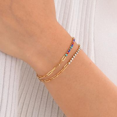 Stainless Steel Luxury Color Cubic Zirconia Tennis Bracelets for Women Girls INS New Trend Chain Bracelet Jewelry Party Gifts