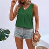 Women Casual Loose V Neck Button Sleeveless Solid Tank Top T Shirt