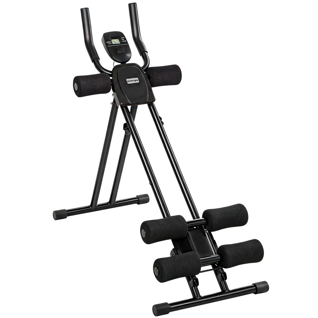 Foldable Abdominal Trainer, LCD Screen, Dual Rail, PVC Foam, Steel Frame, 92 x 41 x 83 cm, Black