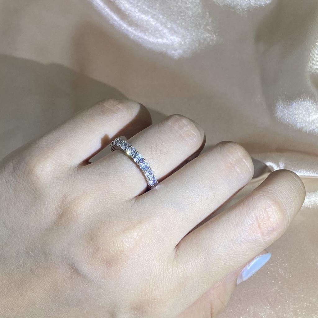 New Fashion Single Row Full Diamond Claw Set Ring Women  Stamp Bling Bling Round Zirconia Party Wedding Jewelry Gift