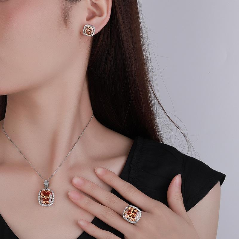 Jewelry Copper Bottom Gold-Plated Simulation Bird'S Nest Cut Champagne Simple Set Female 14 * 16-10 * 10