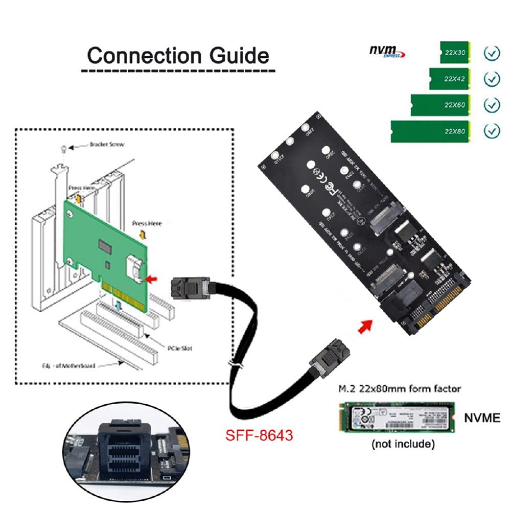 Cablecc SFF-8643 To U2 Kit NGFF M-Key To HD Mini SAS NVME PCIe SSD SATA Adapter for Motherboard