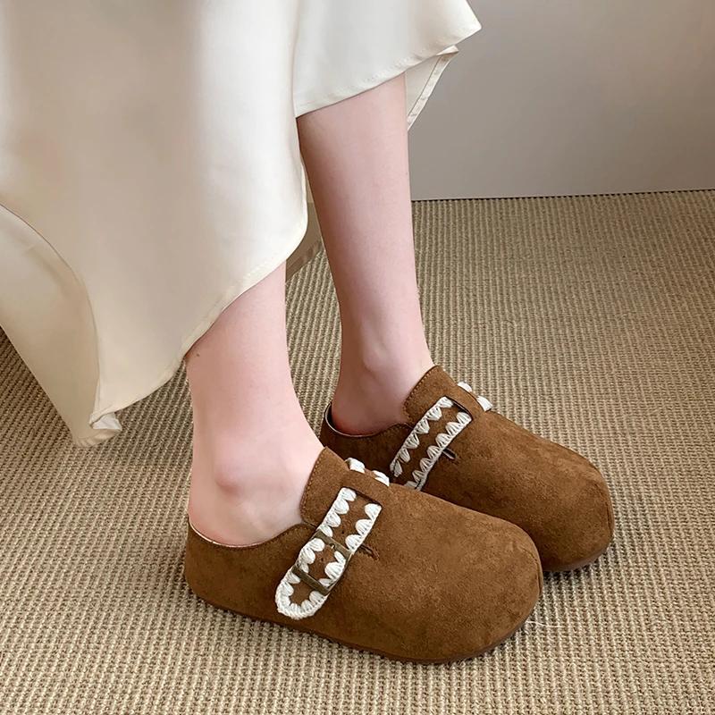 

Fashion Shoes Female 2025 Brand Closed Toe Women s Slippers Fashion Belt Buckle Casual Outdoor Retro Best Seller Flat Slippers Zapatos 40 верблюд