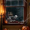 Easy Peel Window Graphics Halloween Spooky Bat Static Clings, Ghost House Glass Stickers, Adhesive-Free Beautification Sets Waterproof Decals for Bar