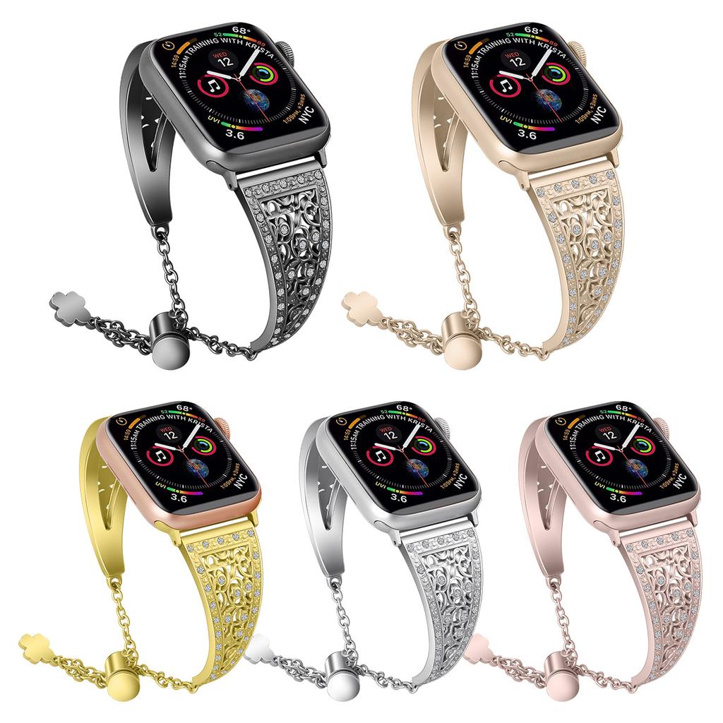 Flower Diamond Band Apple Series 8 7 6 SE 5/4/3 Bracelet Women Luxury Metal Strap For iWatch 38/42mm 40/44mm 49mm 45mm 41mm