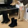 2025 new fashionable thick heel high boots but knee thin boots French square head rivet hole long boots high heel boots