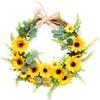 15.7inch Artificial Sunflower Wreath Yellow Flower Wreath for Front Door Wall Window Hanging Decor Front Door Farmhouse (Beige)