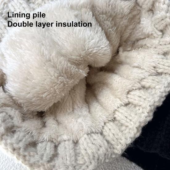 Women Fall Winter Hat Thickened Knitted Soft Elastic Warm Anti-slip Ear Protection Plush Ball Decor Twisted Pattern Outdoor Beanie Cap