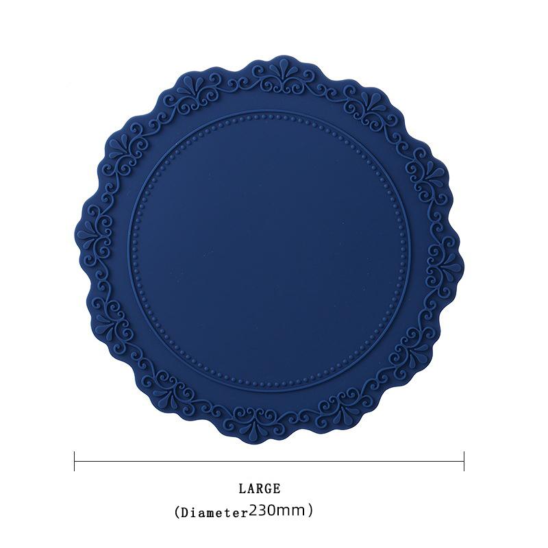 European Lace Silicone Table Mat Retro Embossed Heat Insulation Thickened Round Anti-Skidding Pad Kitchen Waterproof Placemat