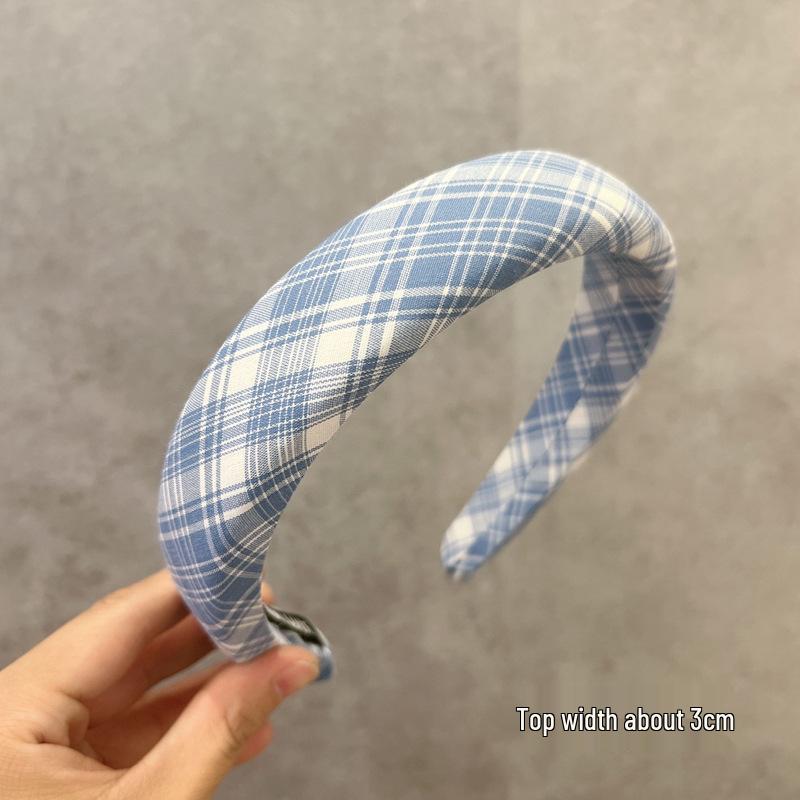 Blue Striped Plaid High Crown Headband - Versatile Preppy Style Accessory