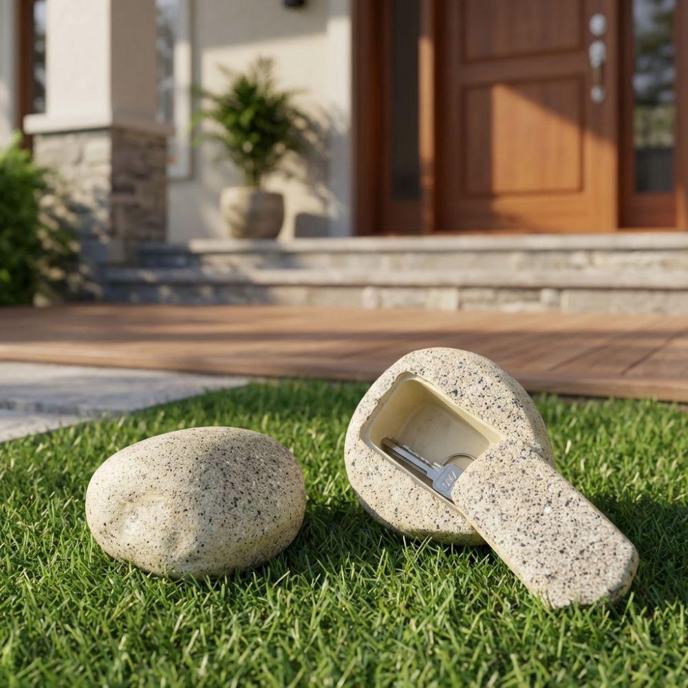 Realistic Disguised Rock Key Storage Box Resin Waterproof Imitation Stone Key Holder Spacious Design Natural Looking