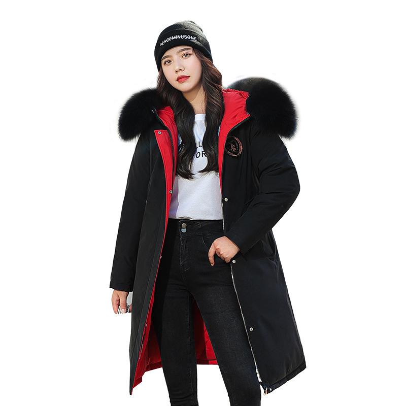 Women's Winter Coat with Faux Fur Hood, Thickened Polyester Raincoat, Korean Style Parka, Solid Color Casual Home Wear Top for Adults