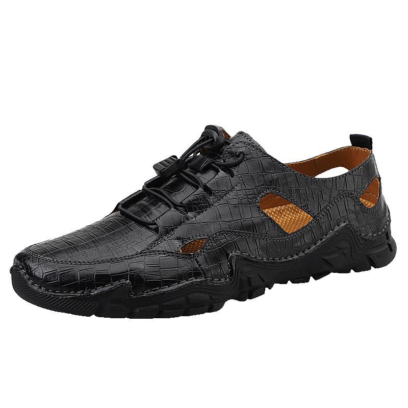 

2021 new men s sandals hollow casual leather shoes hole shoes lightweight Korean version trendy sports men s Doudou shoes 39