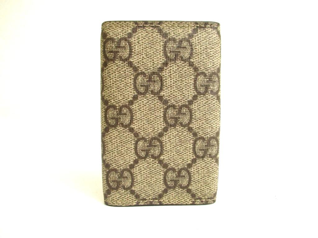 Auténtico Lona Recubierta GG GUCCI Cuero Rojo Vino 6 Fotos Llavero #815 Reformado