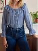 2026 Franse Vroege Lente Retro Blauw Geruite Klokmouw Ruche Blouse
