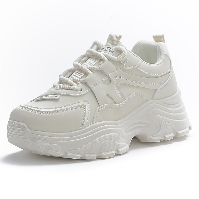 Fashion 2025 New Women New Fashion Platform Sport Shoes Women Summer Beige Casual Chunky Sneakers Women Leather Platform Shoes
