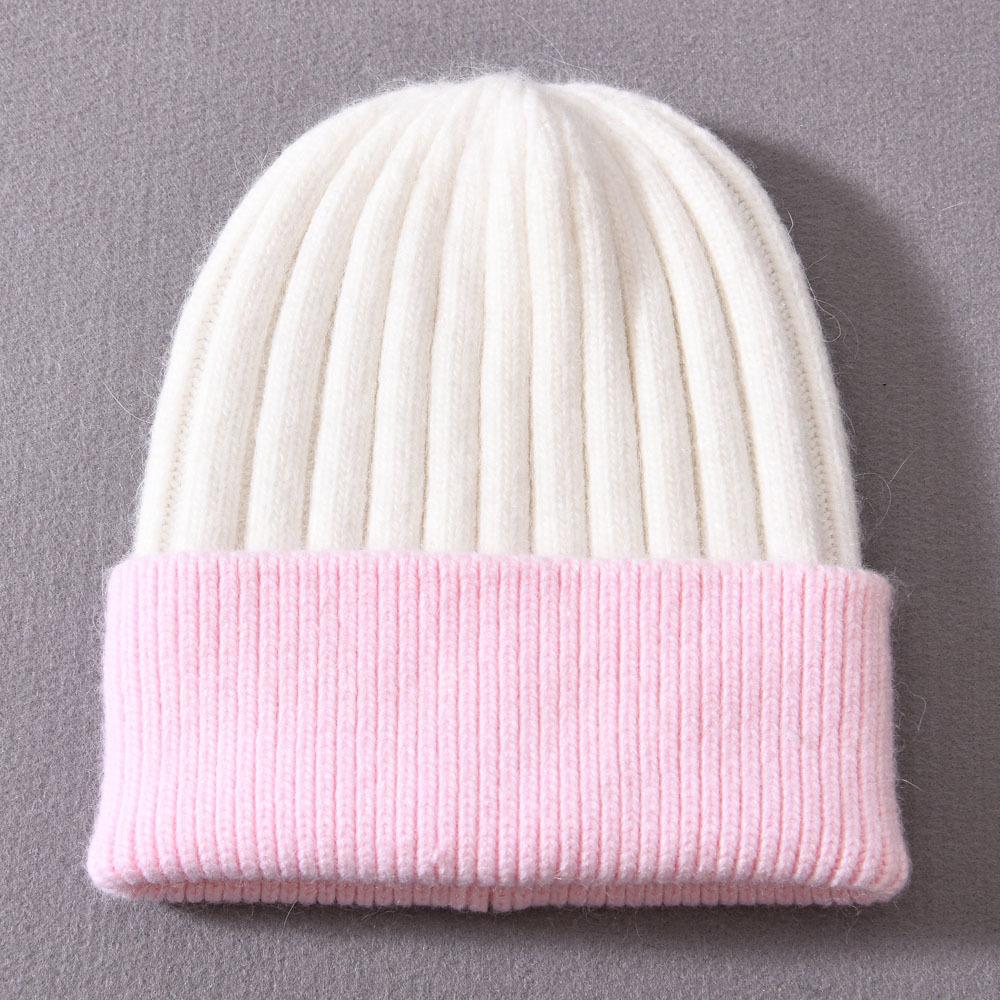 Children's rabbit velvet knitted hat double-match color soft cute outdoor wool hat warm real raccoon fur ball removable