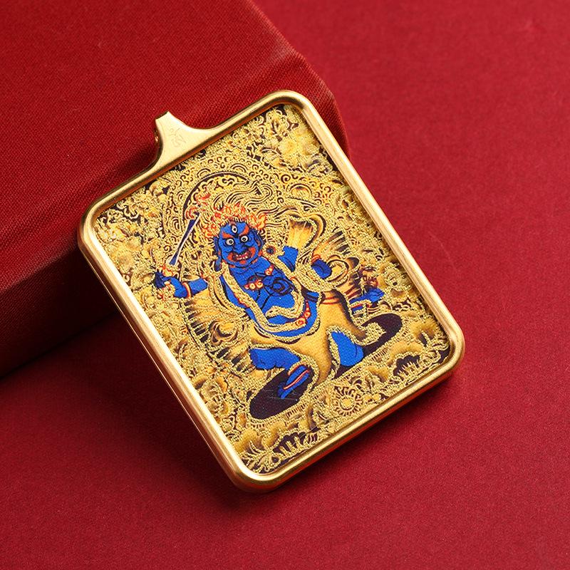 Gold-Inlaid Eight Guardian Deities Thangka Necklace with Past Life Pendant