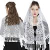Woman Mantilla Floral Veil Lace Mantilla Veil Tasseled Shawl Headwear Mantilla