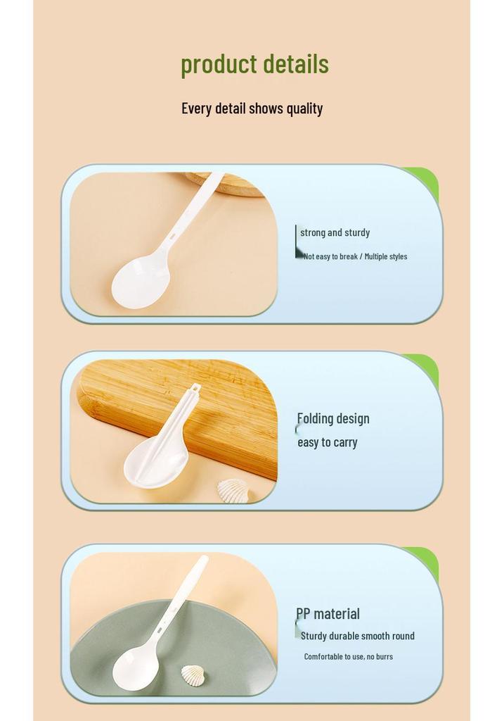 White Thickened Disposable Folding Spoon - High-Temperature Resistant PP Material for Soup and Desserts