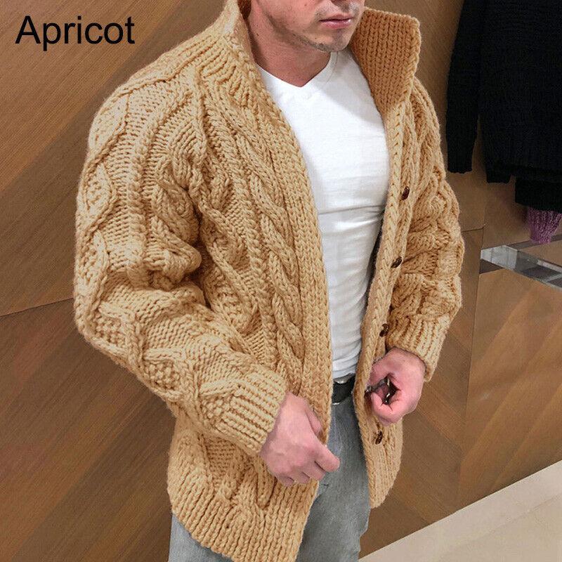 Men's Sweater Cardigan Heavy Duty Long Sleeve Standing Collar Twisted Jacquard Casual Men's Wear