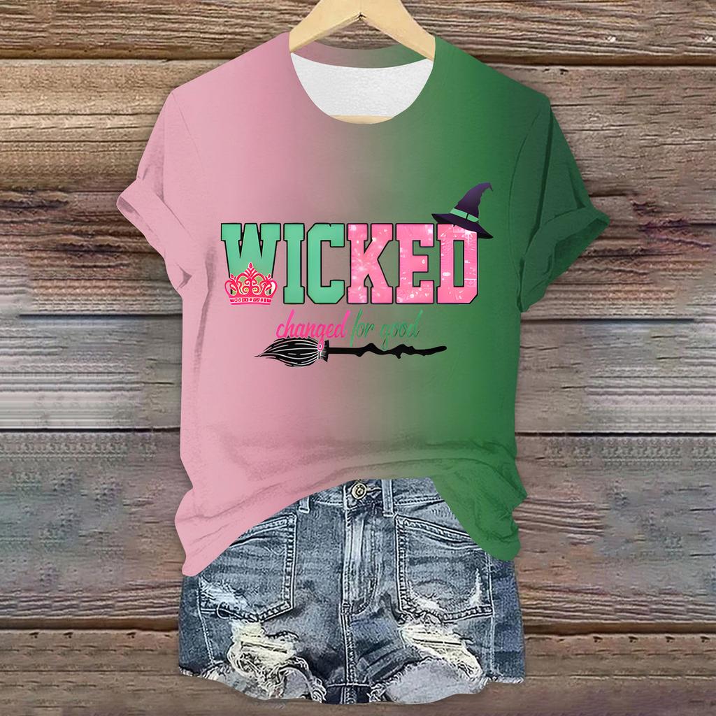 Women's Casual Printed T-shirt Round Neck Pullover Short Sleeve Top