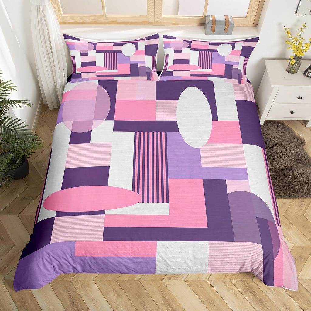 Feelyou Geometrisches Bettwäsche-Set Queen-Size Grün Schwarz Grau Bettbezug-Set für Jungen Mädchen Teenager Rechteck Quadrat Bettbezug Modern Abstrakt