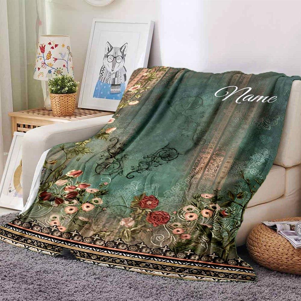 Vintage Floral Design Home Customize Your Name Blankets Soft And Cozy Lightweight For Year Round Use Perfect For Picnics Sofa Office Bed Living Room
