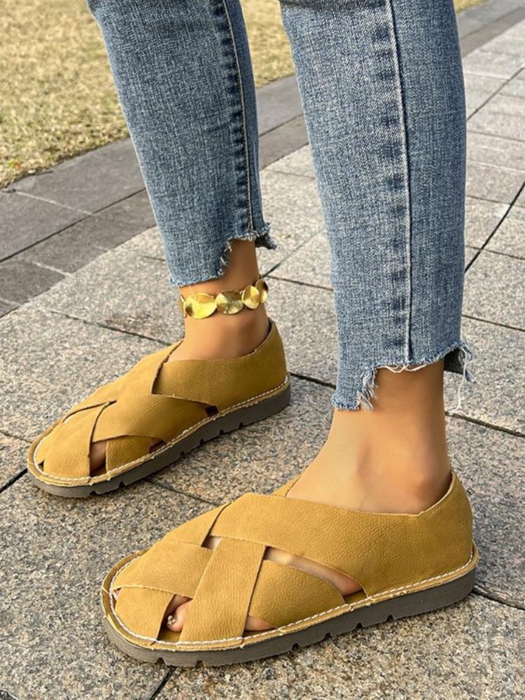 

Женские сандалии 2025 Летняя обувь Женские плоские сандалии Мягкая ПУ кожа Sandalias De Mujer Летние сандалии Женская пляжная обувь 41 жёлтый