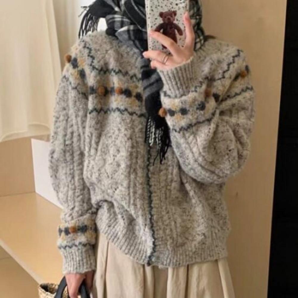 Navava Women Round Neck Long Sleeve Knit Cardigan Nk2775