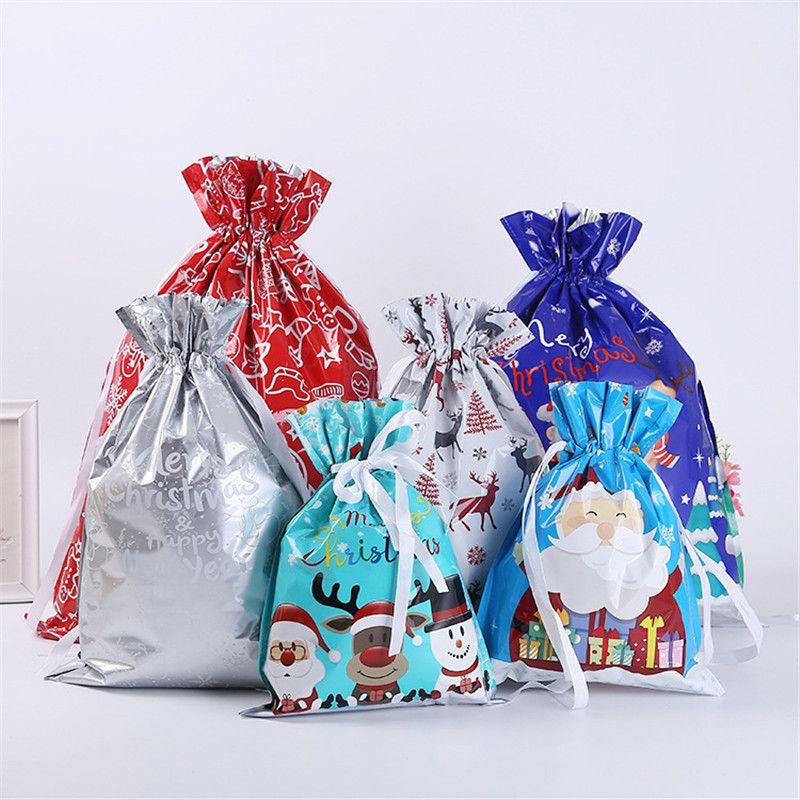 Sacks 5pcs Christmas Reusable Drawstring Wrap Present Candy Gift Party Xmas Bags