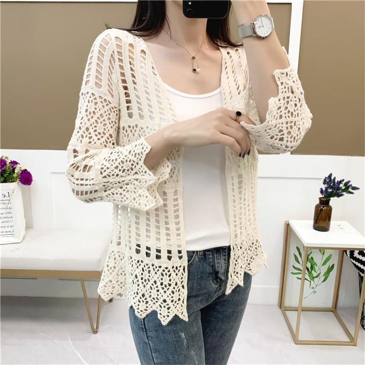 Γυναικεία Κεντημένη Διάτρητη Επτάτελη Καρντιγκάν Προστασίας από τον Ήλιο Τοπ Παραλίας