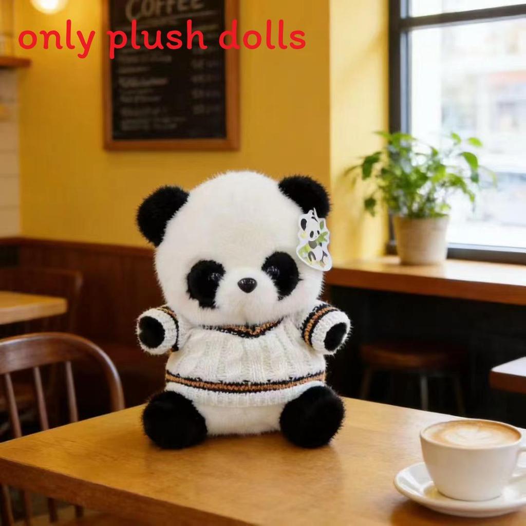 Panda Plush Doll With Scarf And Sweater Decoration For Kids And Collectors