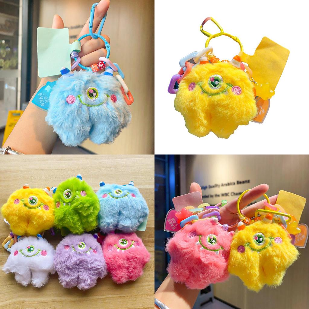 Adorable Plush Monster Keychain Soft Long-haired Toy Perfect For Backpacks And Cars