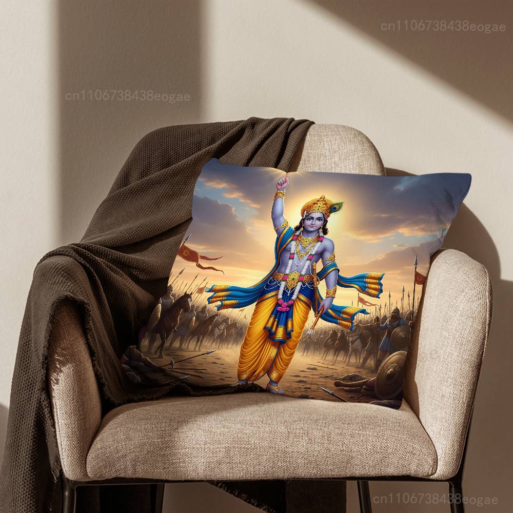 God Lord Krishna Indian Pillow Case Living Room Sofa Cushion Cover Suitable For Home Bedroom Decoration And Protector
