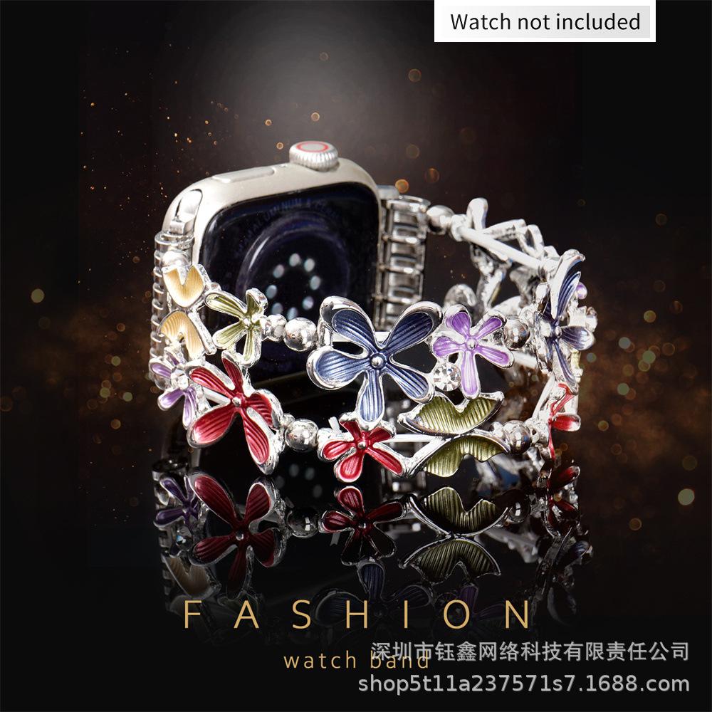 

Красочный браслет с масляной живописью, цветы и бабочки для Apple Watch - Художественный браслет для iWatch 42/44/45/46/49mm серый/жёлтый