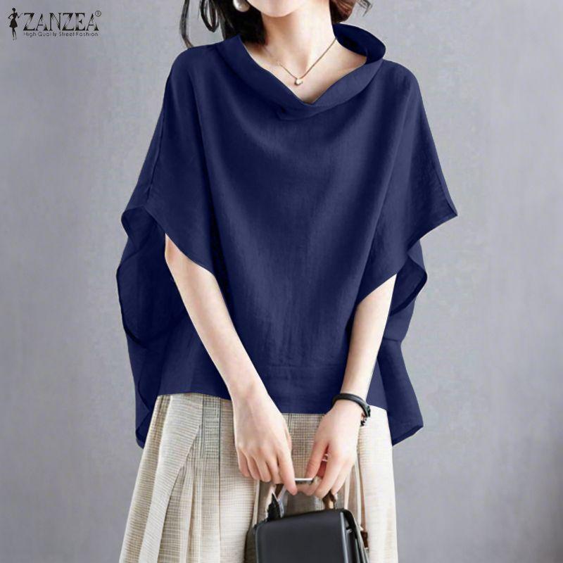 ZANZEA Women Summer Pile Collar Loose Half Sleeve Blouse