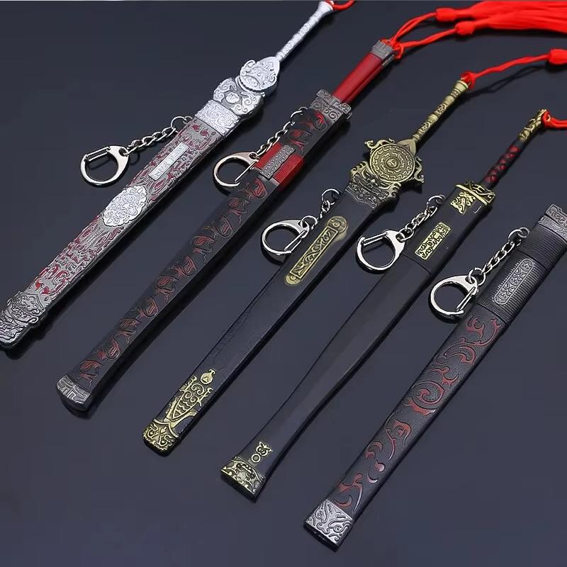 22cm Gold Spear Full Metal Lance Ancient Cold Weapon Model Ornament Toys for Men Boy Child Replica Miniatures With Fringe