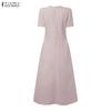 ZANZEA Women Elegant Lace Patchwork Round Neck Casual Short Sleeve Dress