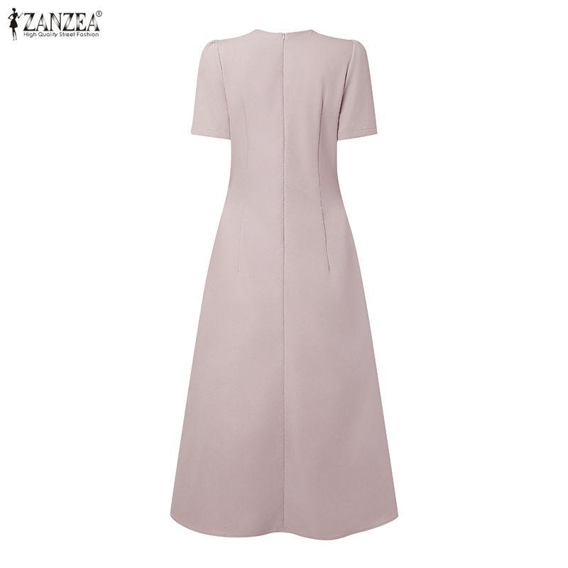 ZANZEA Women Elegant Lace Patchwork Round Neck Casual Short Sleeve Dress