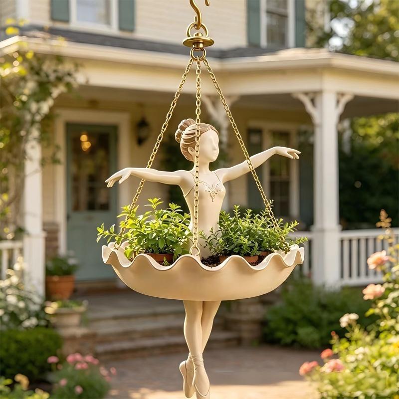 Żywiczna Tancerka Baletowa Wisząca Doniczka Elegancka Figurka Baleriny Ręcznie Rzeźbiona Bajkowy Flower Pot Kapryśny Odporny na UV