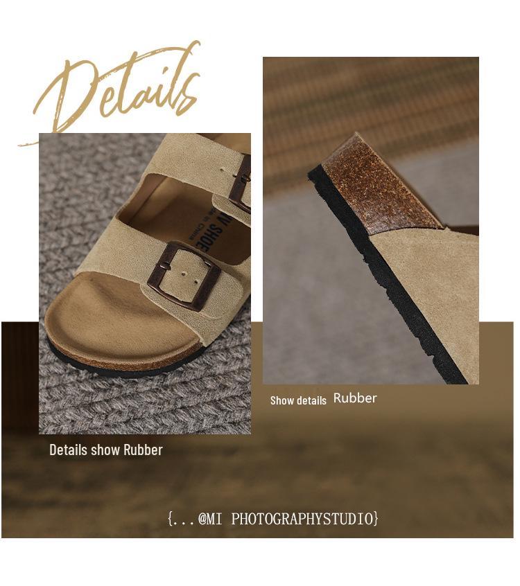 Women's Retro Genuine Leather Birkenstock Shoes, Inner Height-Increasing, Single Strap Beach Slippers, Sizes 35-46 Available