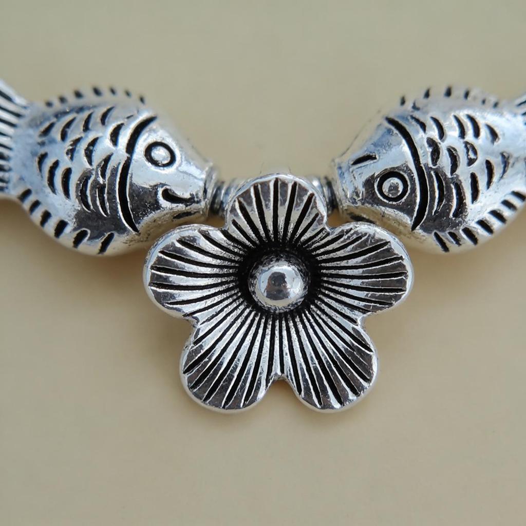 Vintage Sterling Silver Fish Beaded Clavicle Necklace - Elegant and Versatile Design