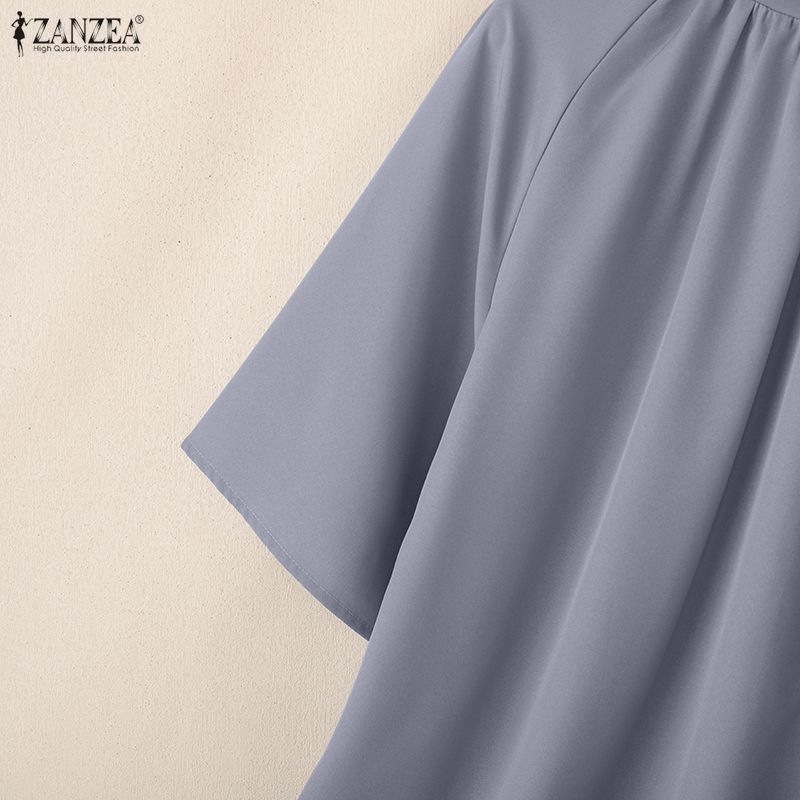 ZANZEA Women Stand Collar Loose Casual Half Sleeve Blouse