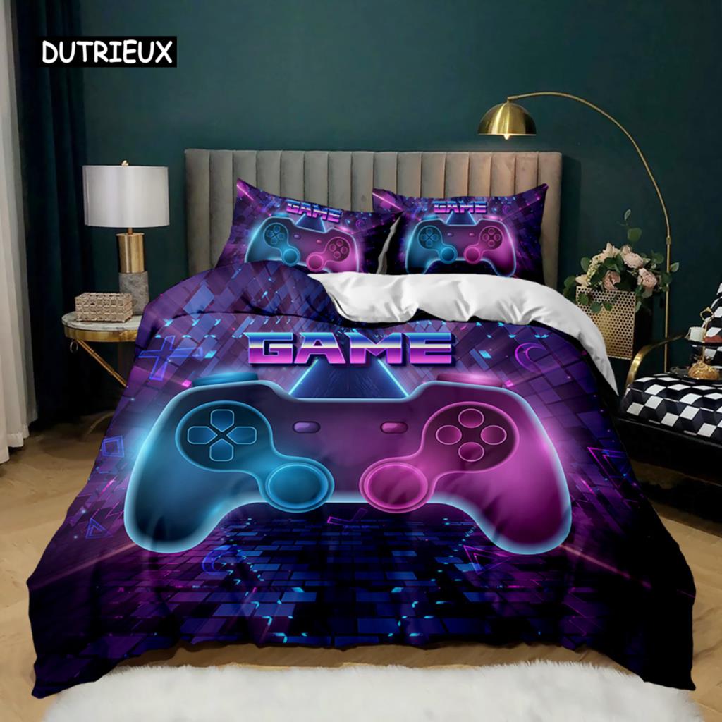 Gamepad Duvet Cover Set Microfiber Games Twin Bedding Set Boys Player Gaming Videogame Controller American Style Comforter Cover
