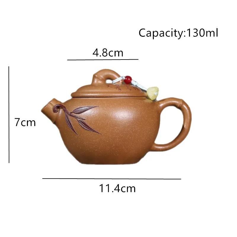Yixing Handmade Purple Clay Teapot Tradition Beauty Kettle Hand-carved Bamboo Leaf Tea Pot Chinese Raw Ore Zisha Tea Set 130ml