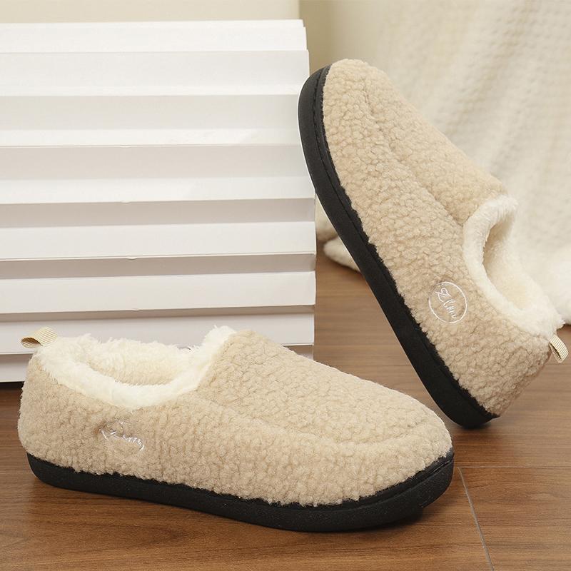 Fashion Concise Faux Lamb Wool Fur Slippers Women All Match Letter Embroidery Plush Slippers Woman Slip On Round Toe Cotton Shoes Mujer