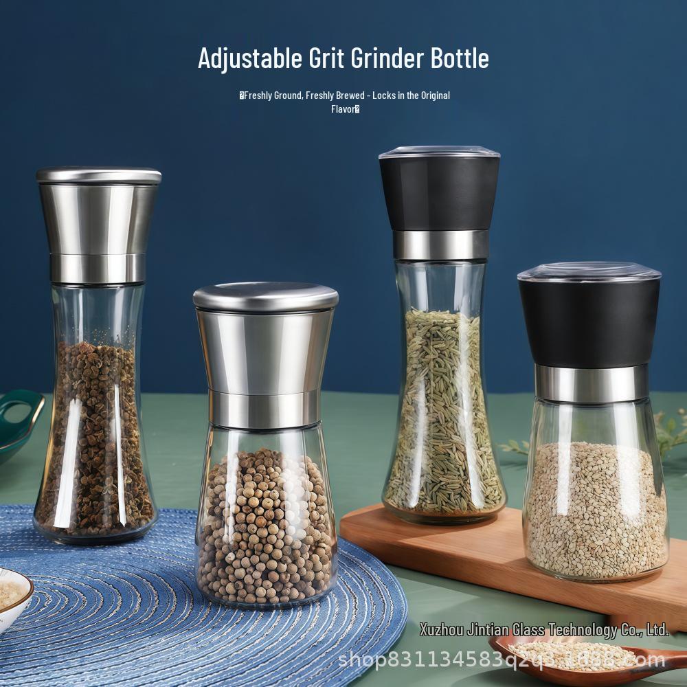 Adjustable Coarseness Glass Manual Grinder for Salt, Pepper, and Seasonings Adjustable Grinder Short - Black Head