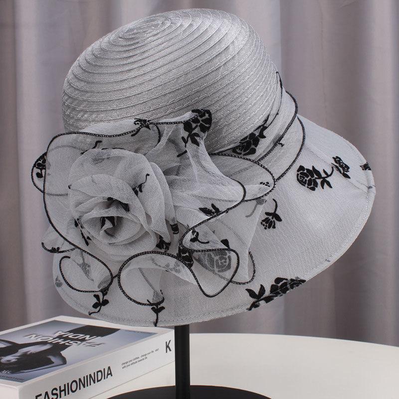 Legant Women'S Vintage Style Derby Hat with Large Handmade Flowers and Wind Mesh - Non-Stretch, Sun Protection, Knitted Craftsmanship